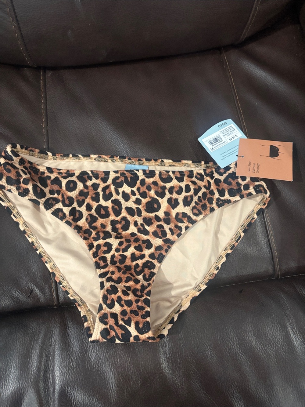 Shade & Shore Leopard Print Bikini Bottoms in Tan and Black